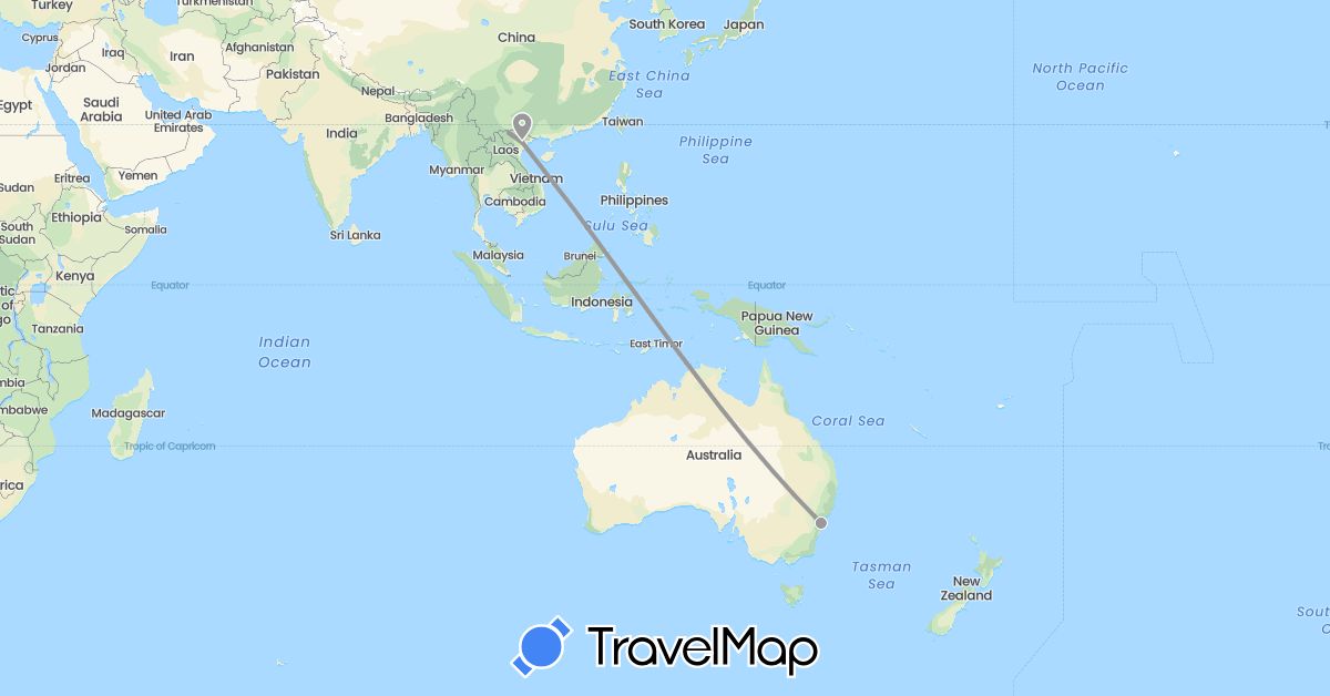 TravelMap itinerary: plane in Australia, Vietnam (Asia, Oceania)